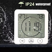 Waterproof Desktop Thermometer Digital Bathroom Wall Clock Shower Timer Water Spray LCD Screen Watch Temperature Humidity Clock