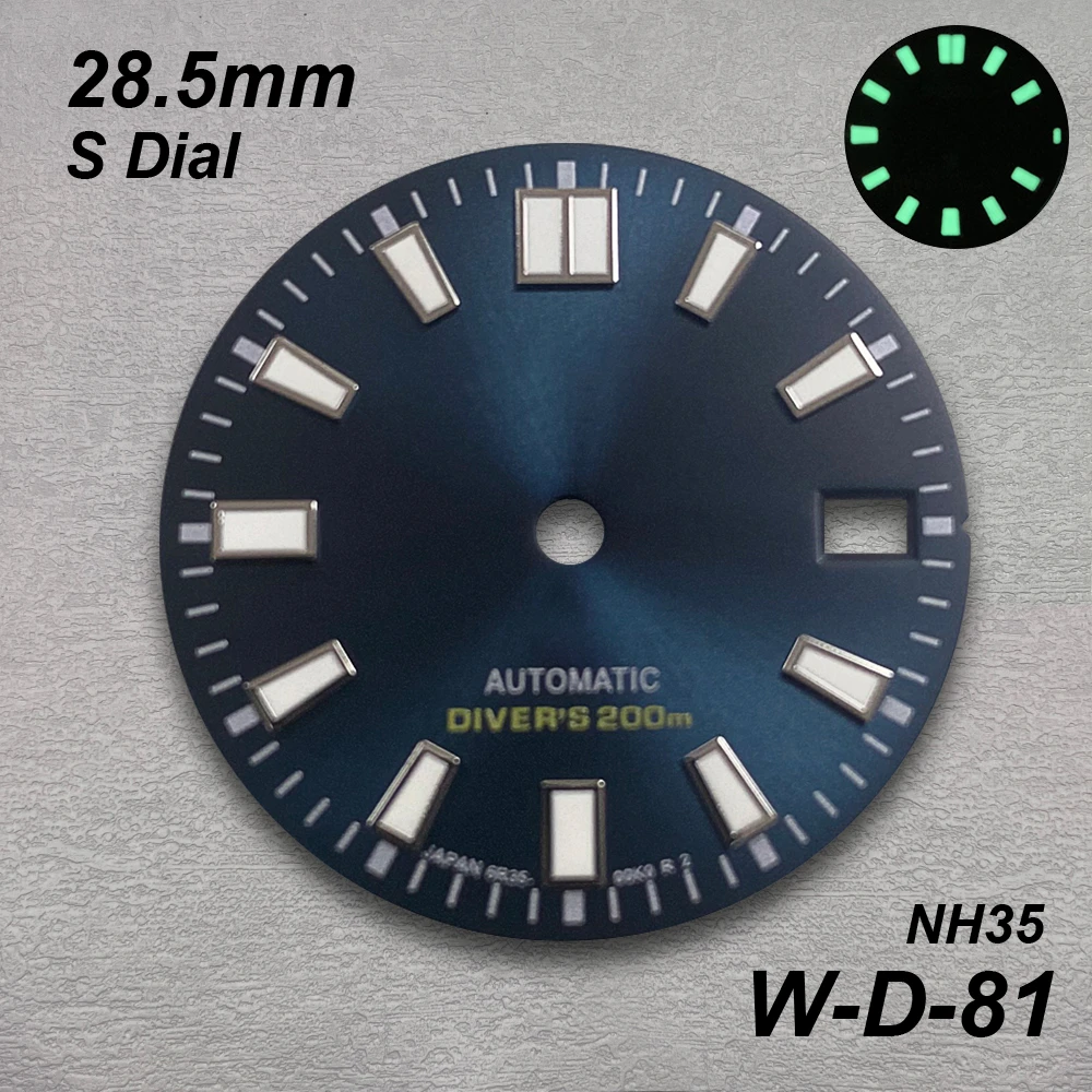 28.5mm Sunburst S Dial Suitable for NH35/NH36/7S/4R Janpan Movement Strong Green Luminous Diving Watch Modification Accessories