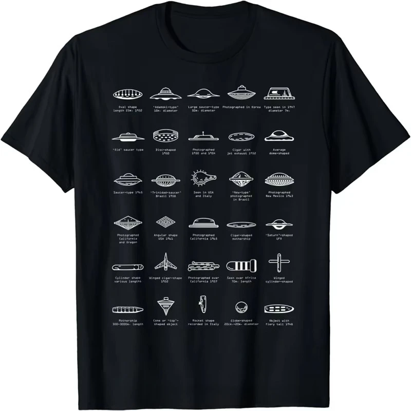 2026 New Oversized Tshirt UFO Types Flying Saucer Model Alien Enthusiast Space Gift T Shirt Cotton Tops Tees