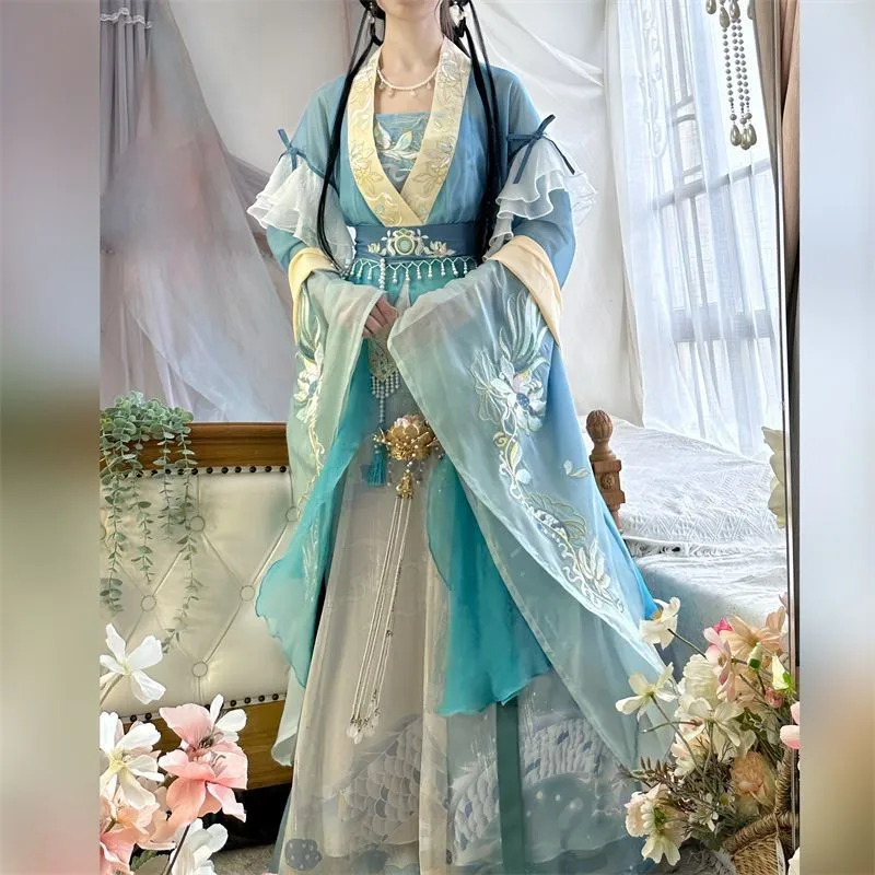 Women's Hanfu Girls' Six-Piece Set for North and South Dynasties Genuine Flab Hiding Comfortable Breathable