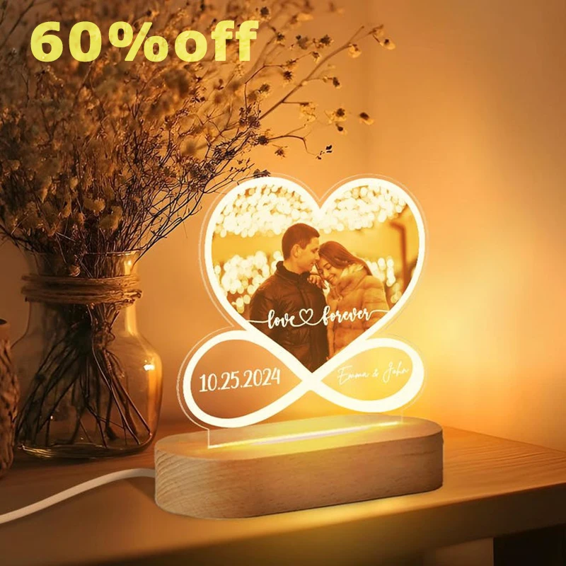 

Personalized Couple Night Light Custom Photo Name LED Mood Light Bedroom Decor Bedside Desk Lamp Forever Love Anniversary Gift