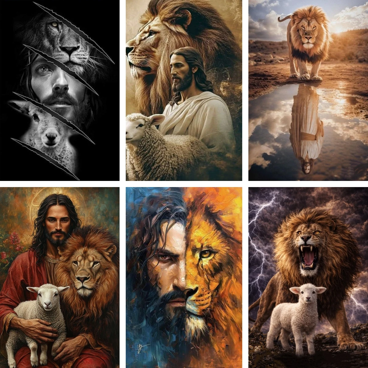 5D DIY Full Round Diamond Painting Jesus Lion of Judah, Christian Craft Gift for Adults Powerful Faith Gift for Men Husband Dad