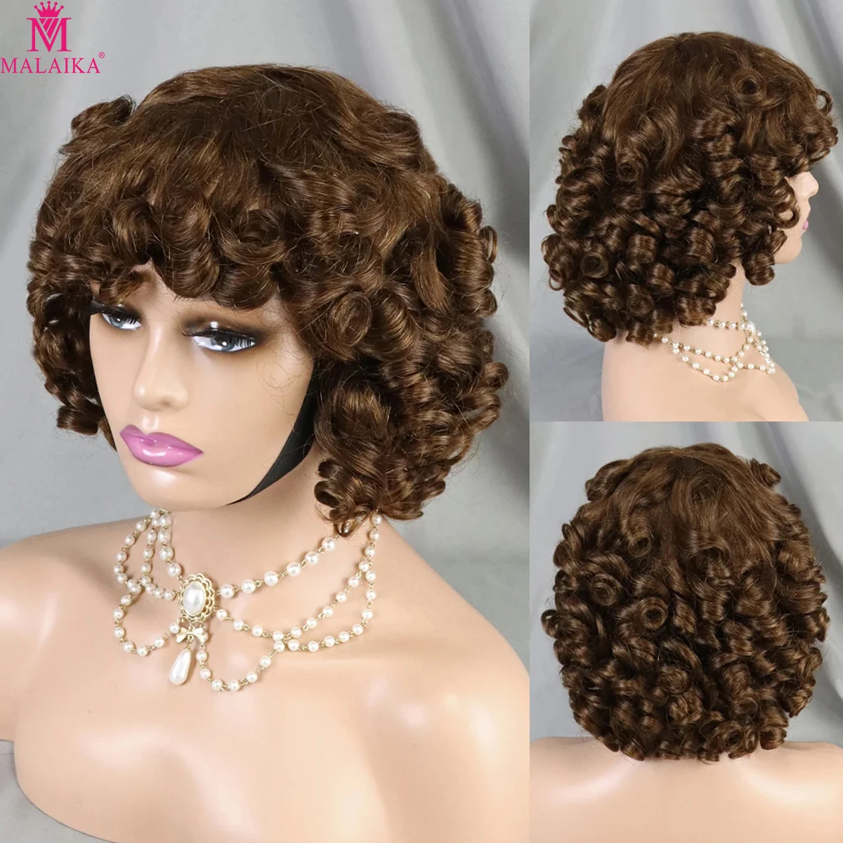 6 Inch Bouncy Curly Short Human hair Wigs Loose Wave Wig Glueless Human Hair Wig Full Machine Made Wig Ready to Wear for Women