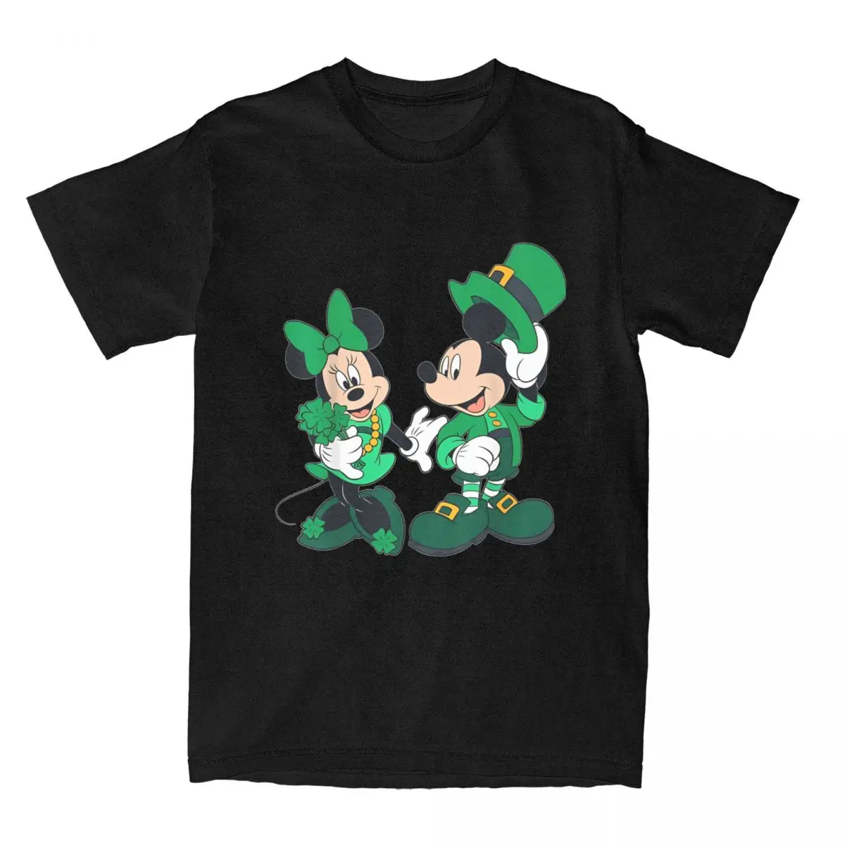 Haikyuu T Shirt Mickey Minnie Shamrock St. Patrick-s Day 100% Cotton T-Shirts Novelty Tee Shirt for Men Y2K Short Sleeve Tees