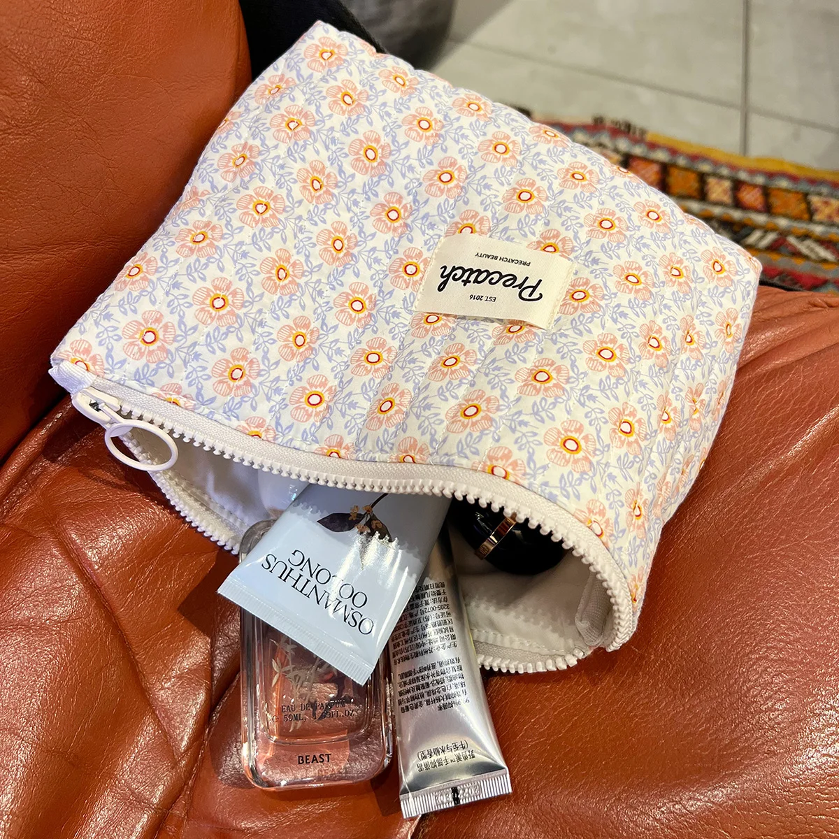 Flower Pattern Large Capacity Cosmetic Storage Bag Business Travel Handbag Portable Canvas Storage Bag Wash Supplies Storage