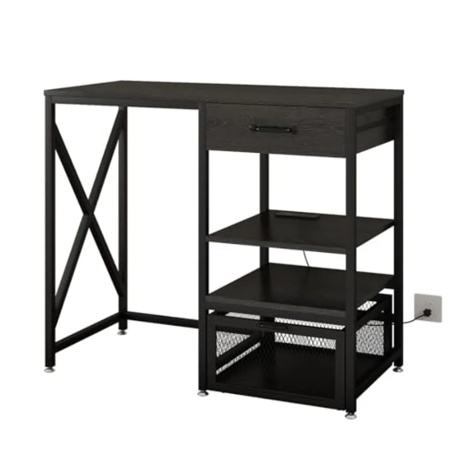 Kitchen Bakers Rack with Power Outlet Microwave Stand with Drawer Mini Fridge Stand with Adjustable Shelves Mini Fridge Cabinet