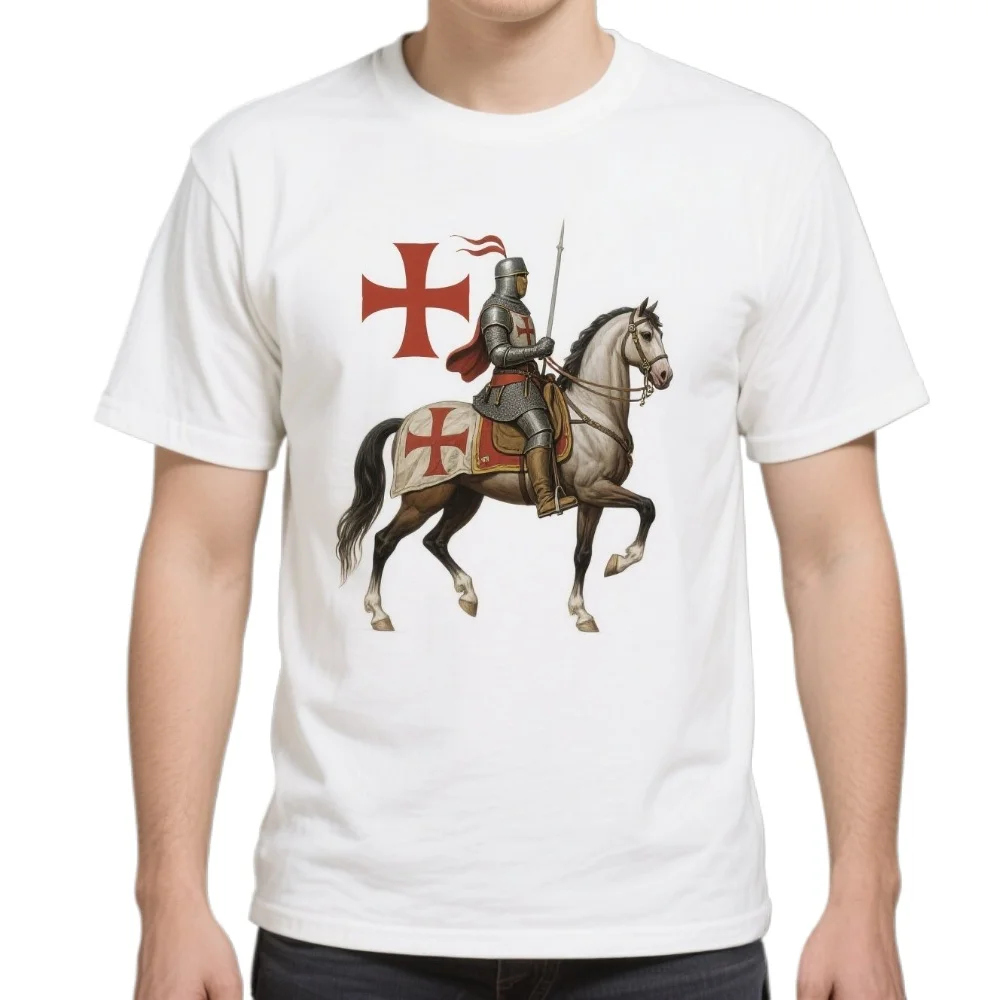 

Knight on Horseback Knights Templar Art Printed T-Shirt. Summer Cotton Short Sleeve O-Neck Mens T Shirt New S-3XL