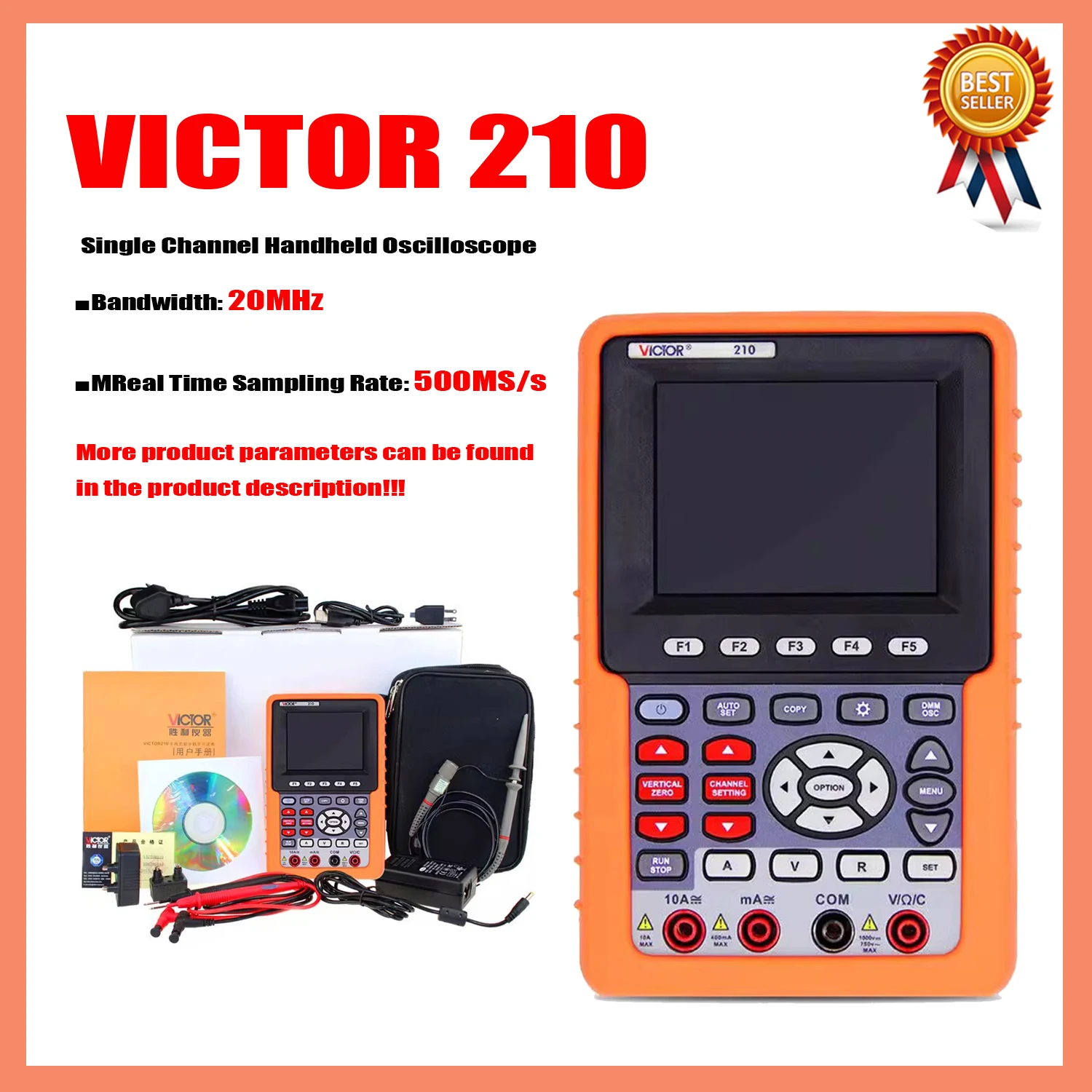 VICTOR 210 2060 2100 Single Channel Handheld Oscilloscope, Digital Color Frequency Meter, Small Digital USB Multimeter, Portable