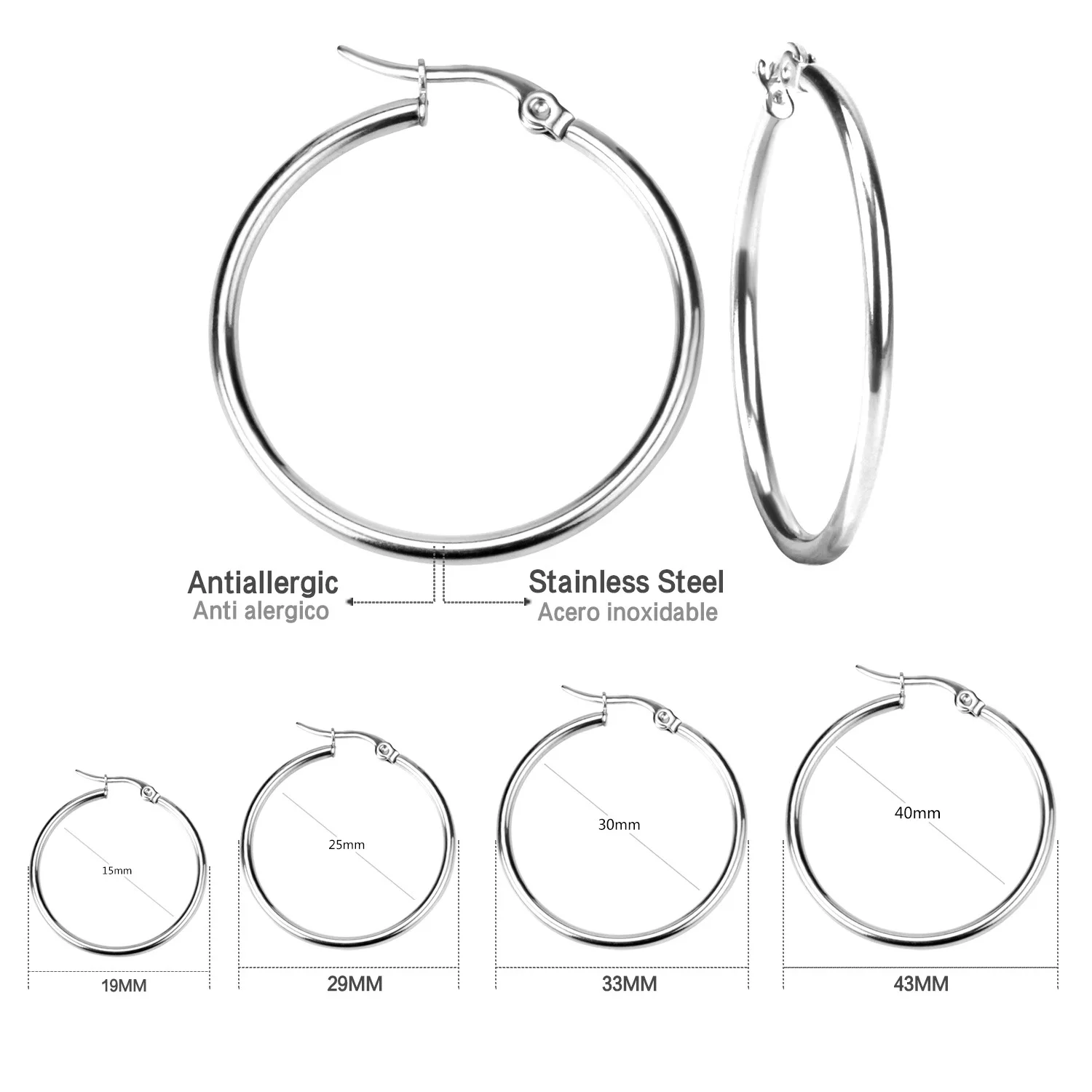 Gold Color Stainless Steel Hoop Earrings For Women Men Big/Small Circle Round Ear Jewelry Bijoux Acier Inoxidable E18110 - detail 3