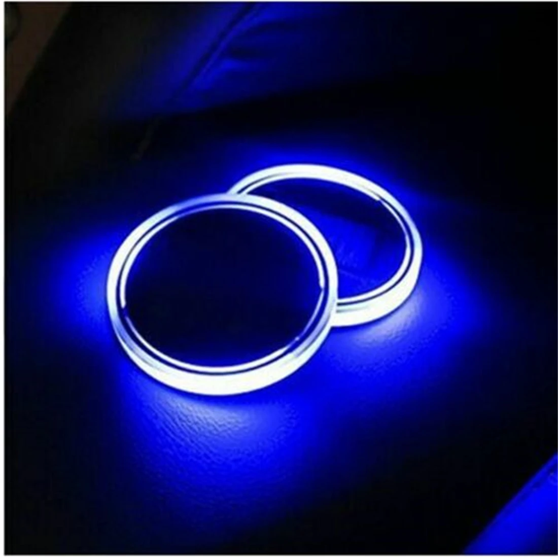 2 Pcs Solar LED Lights Car Cup Holder Mat Cup Pad Drinks Coaster Blue Car Accessories