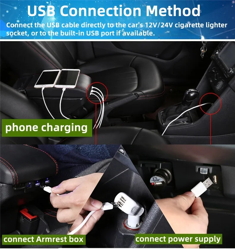 For KIA RIO STONIC 2015~2021 for Europe South America Car Armrest Box Leather Arm Rest Center Console Storage USB Led - view 6