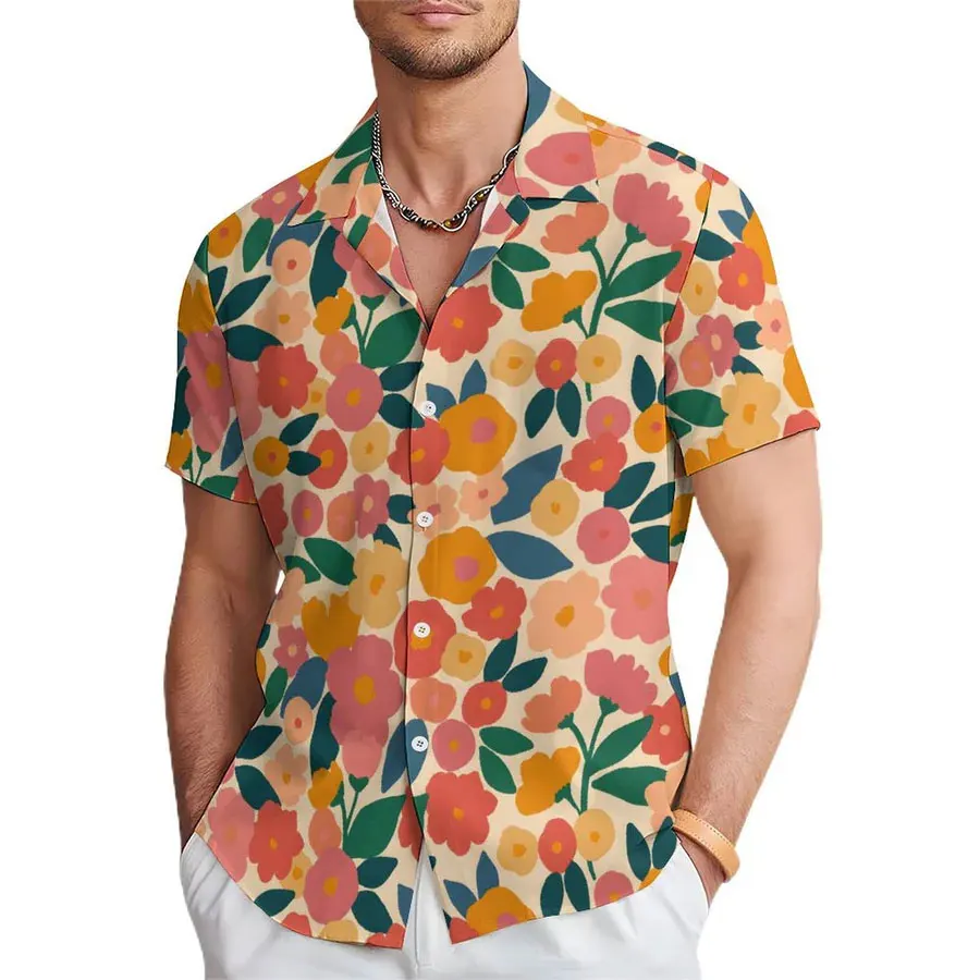 New 3D multiple floral Hawaiian comfortable casual short sleeved shirt with high-definition printing