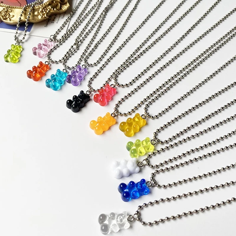 Gummy Bear Necklace Resin Candy Color Cartoon Pendant Chain for Women Girls Jewelry Gifts