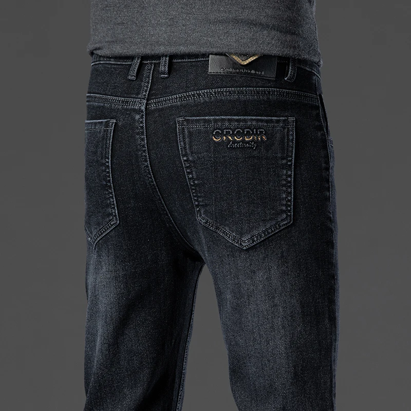 2025 Autumn New Men's Business Jeans High Elasticity Straight Denim Trousers Men's Pants Work Clothes Haze Blue Black Gray Brand