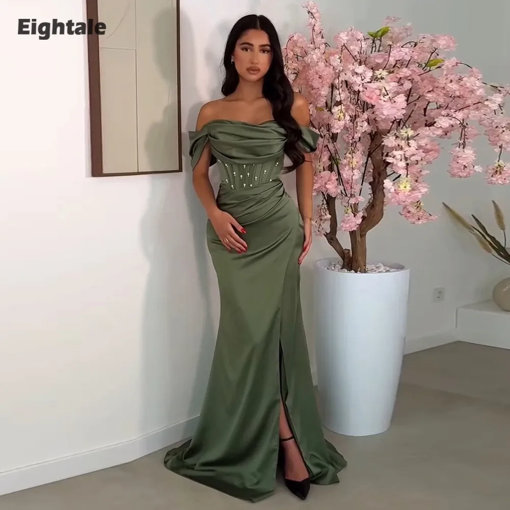 

Eightale Arabic Evening Dress Customized Off Shoulder Beaded Satin Mermaid Prom Wedding Party Gowns Abendkleider Hochzeit
