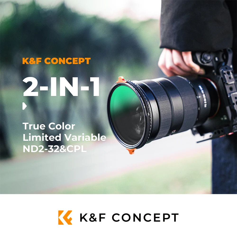 K&F CONCEPT NANO-X True Color Variable ND2-32 (1-5 Paradas) y Polarizador Circular CPL Filtro de Lente 2 en 1, para Lente de Cámara 37 mm-105 mm