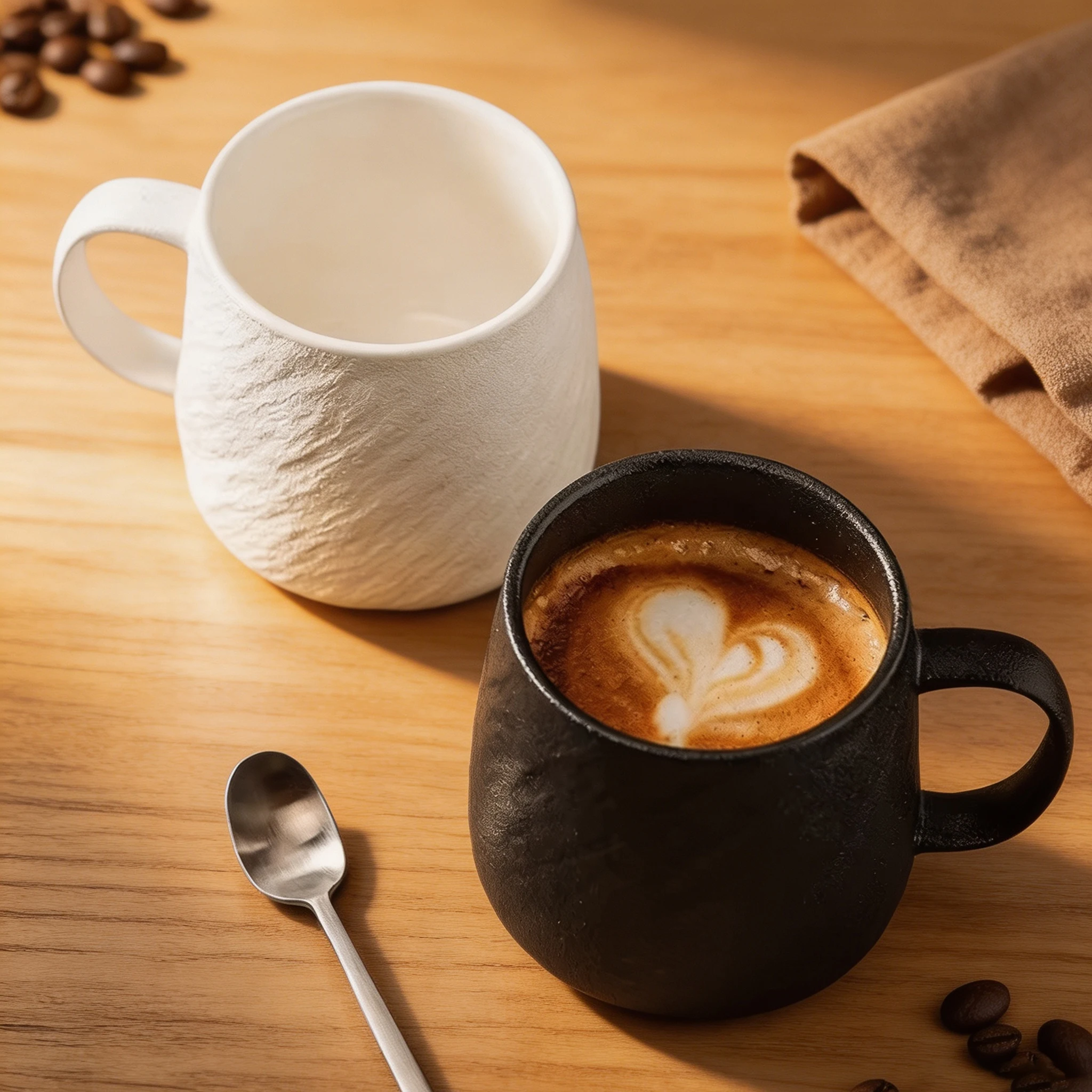 Microwave‑Safe 500ml Ceramic Breakfast Mug, 1Pc Matte Black‑White Stone Texture Cup for Coffee Milk Oatmeal Home Household Use