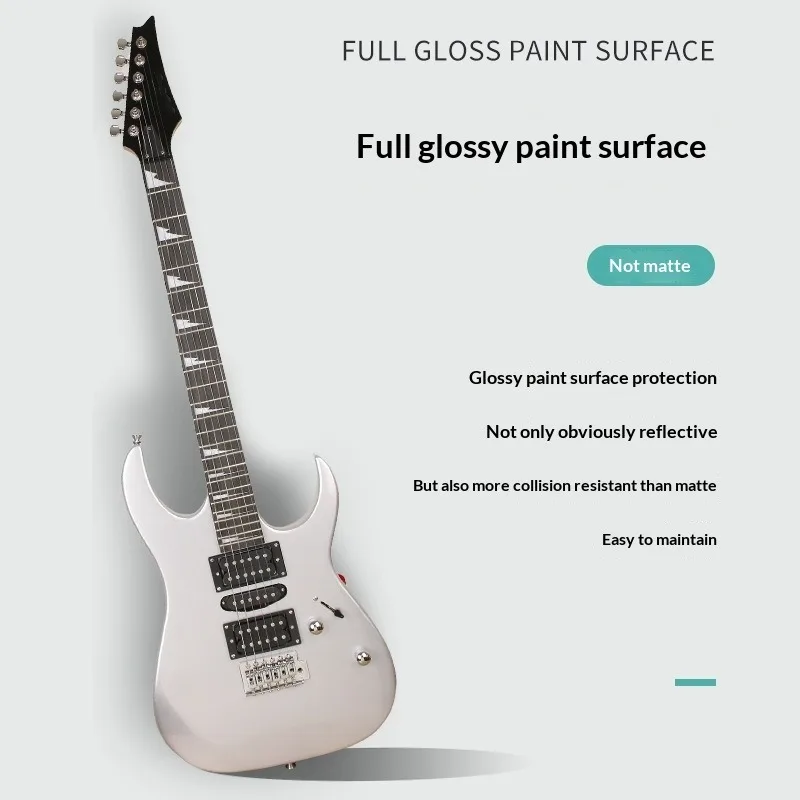 جيتار كهربائي 170 سلسلة كاملة اللمعان من خشب الورد للمبتدئين مجموعة أدوات Rock Starter تتضمن غطاء واقٍ مزخرف لهاتف آيفون وكابل أمبير أبيض