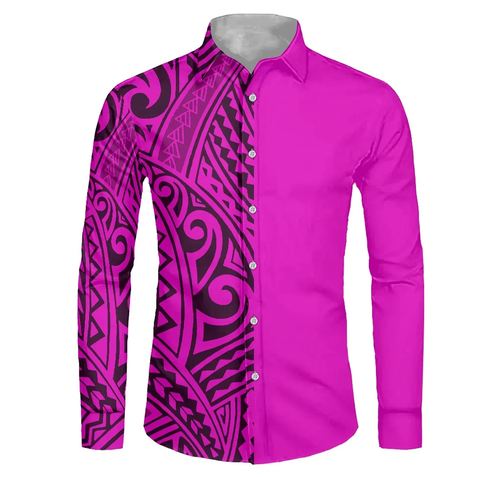 Polynesian Tribal Pohnpei Totem Tattoo Prints Shirt For Mens Long Sleeve Casual Shirts Male Regular-Fit Button-Down Work Man NEW