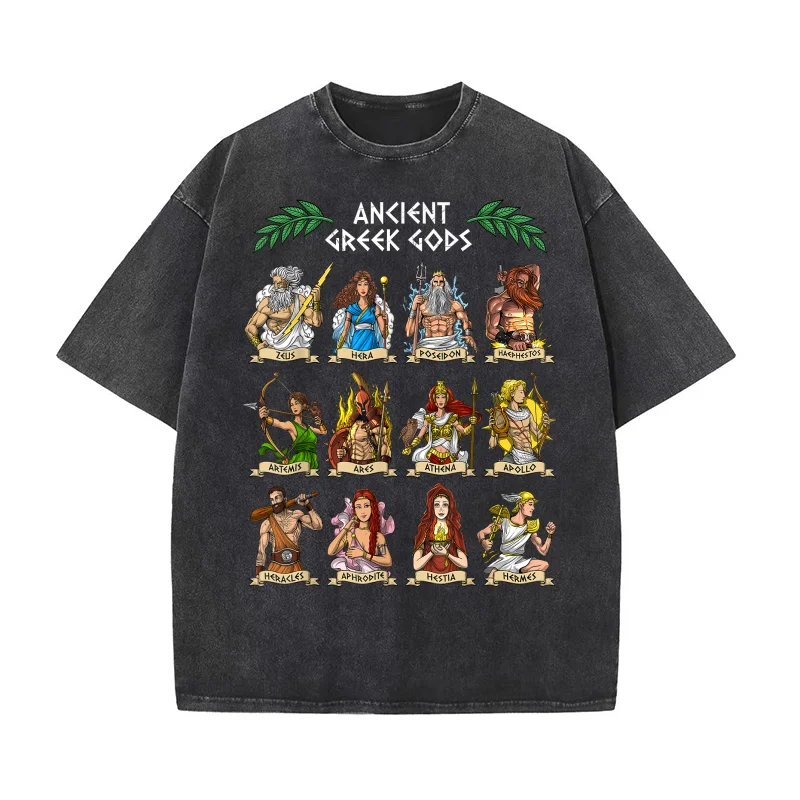 

Greek Mythology Gods Ancient Greece Short Sleeve Pure Cotton T-shirt For Man Oversized Art Graphic Clothing Printed