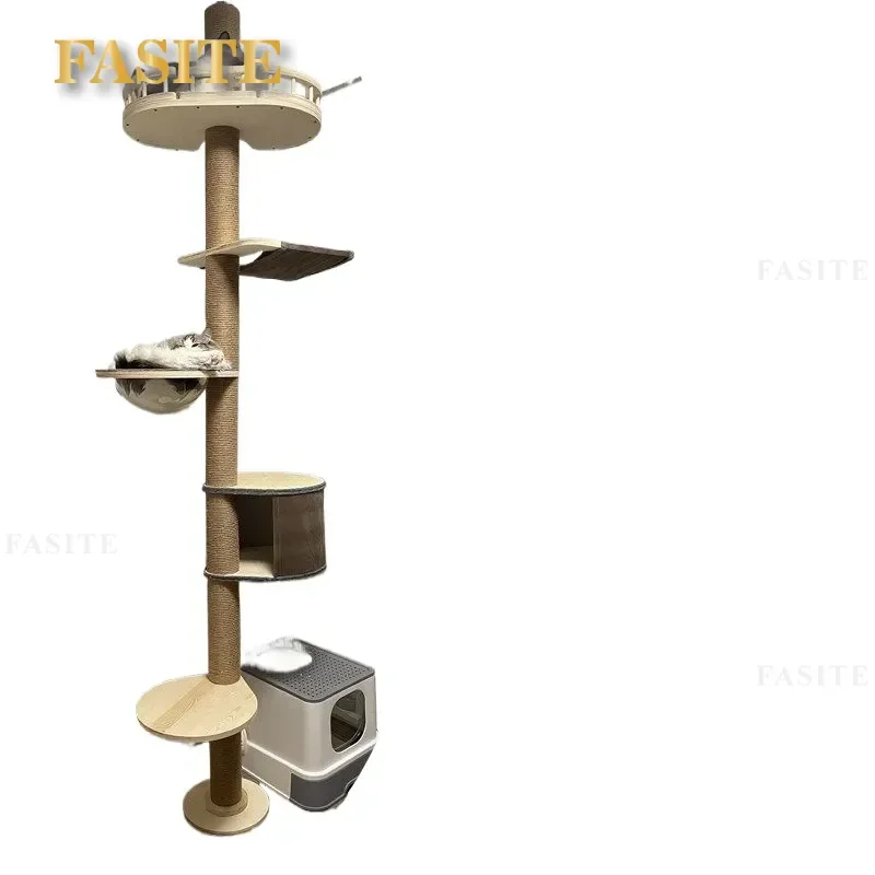 For Cat Climbing Frame DIY Solid Wood Cat Tree Integrated Nest Homemade Scratching Post Board House Toy Furniture