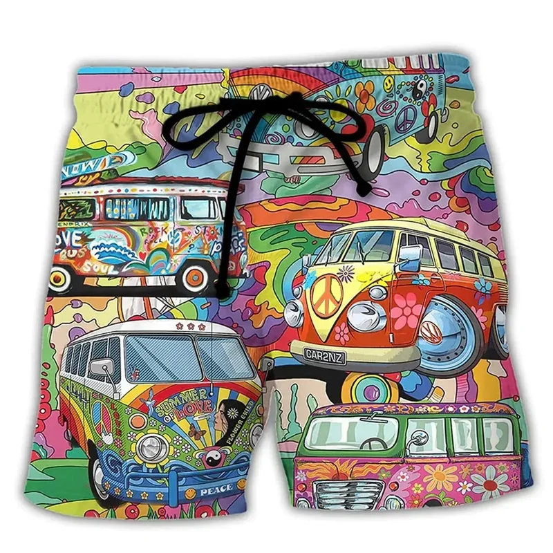 Grafite colorido masculino, shorts de surf estampados em 3D, calções de praia, calças curtas de rua verão, calção hip hop masculino, férias