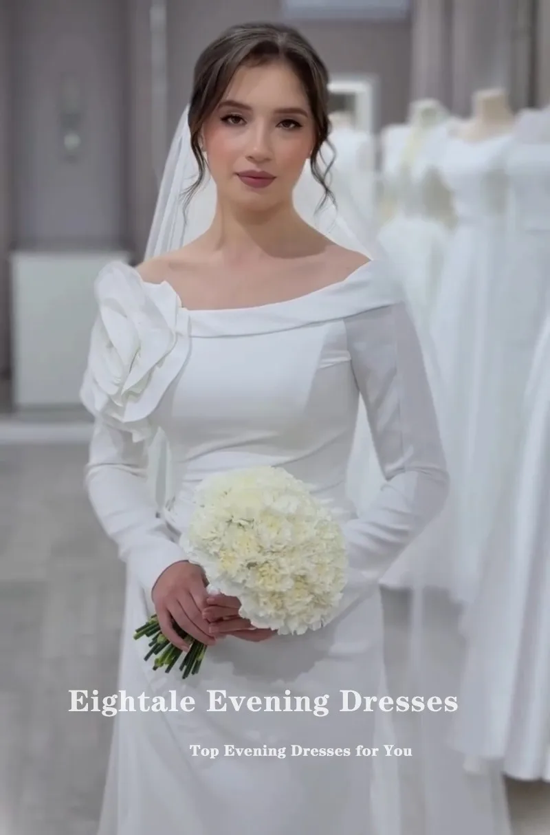 Eightale арабское свадебное платье на заказ с 3D цветами атласное свадебное платье с длинными рукавами длиной до пола мусульманское вечернее платье невесты