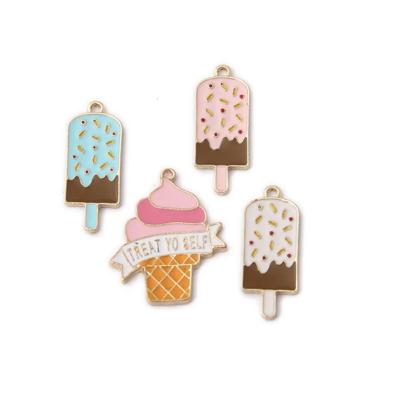 10pcs Diy Fashion Metal Enamel Ice Cream Lolly Charms Ornament Bracelet Pendants For Necklace Earring Jewelry Making Material