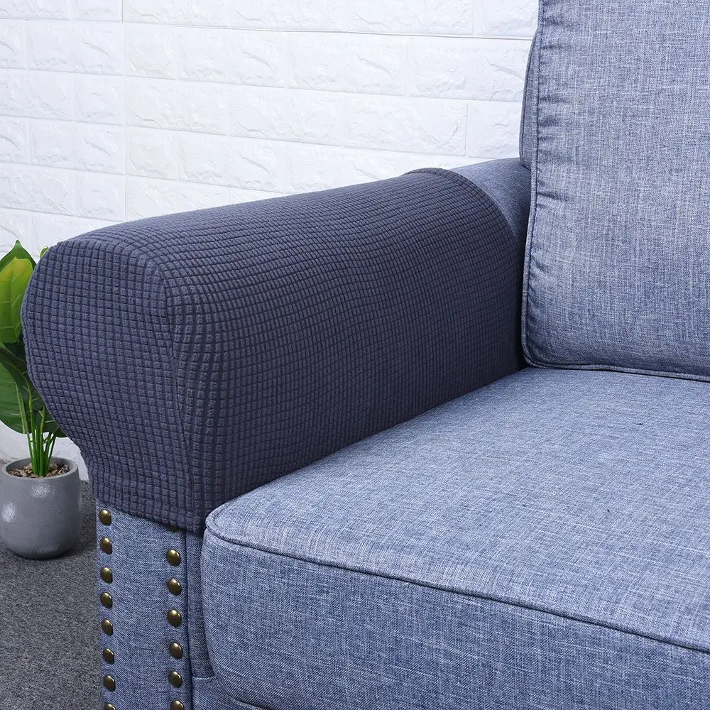 2PCS/SET Solid Stretch Fit Couch Arm Protector Chair Fleece Sofa Armrest Covers