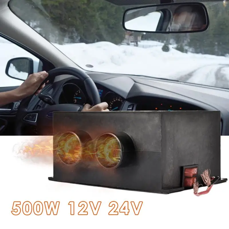 

Double Hole Car Heater Defrost Air Packing Heater Windshield Defroster Anti-Fog Heater For Auto Car Truck Van 500W 12V/24V