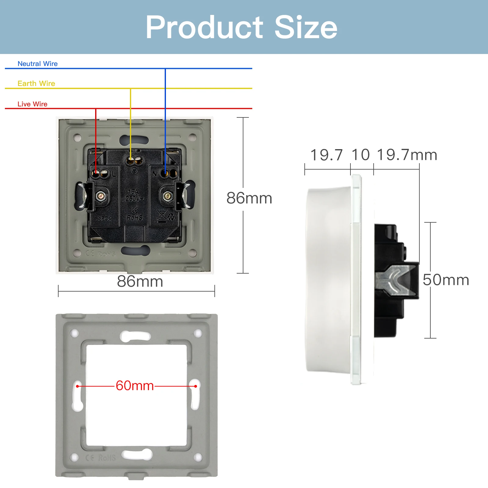 BSEED EU standard 86mm Double Sockets Module DIY Parts Plastic Materials EU Wall Socket Insert Function Key for Frame Part