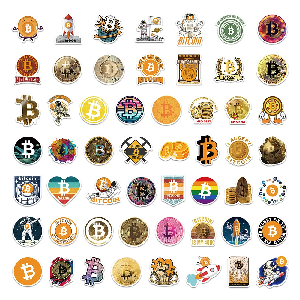 54PCS 비트코인 ​​가상 통화 BTC 만화 스티커 크리 에이 티브 낙서 장식 냉장고 스크랩북 일기 종이 팔레트 상자