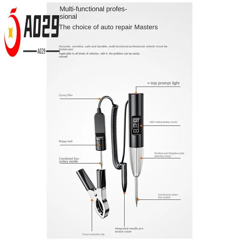 

A029-5V-30V DC Car Voltage Circuit Tester Multi-Function Digital Display Tester Pen Electric Pen Probe Pen Car Diagnostic Tool