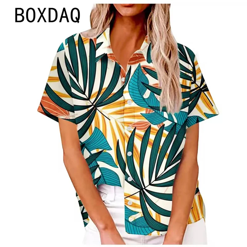 

Vintage Floral Print Beach Casual Hawaii Style Shirt Women Summer Short Sleeve Lapel Soft Cool Blouse Shirt S-3XL Big Size Tops