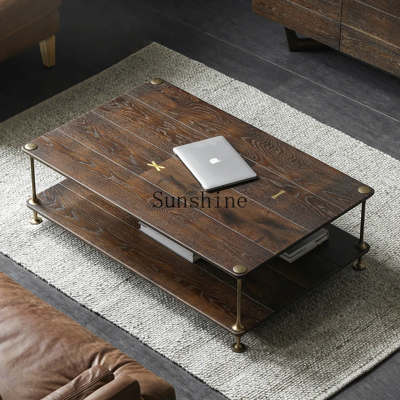 Italian simple oak high-end double-layer coffee table