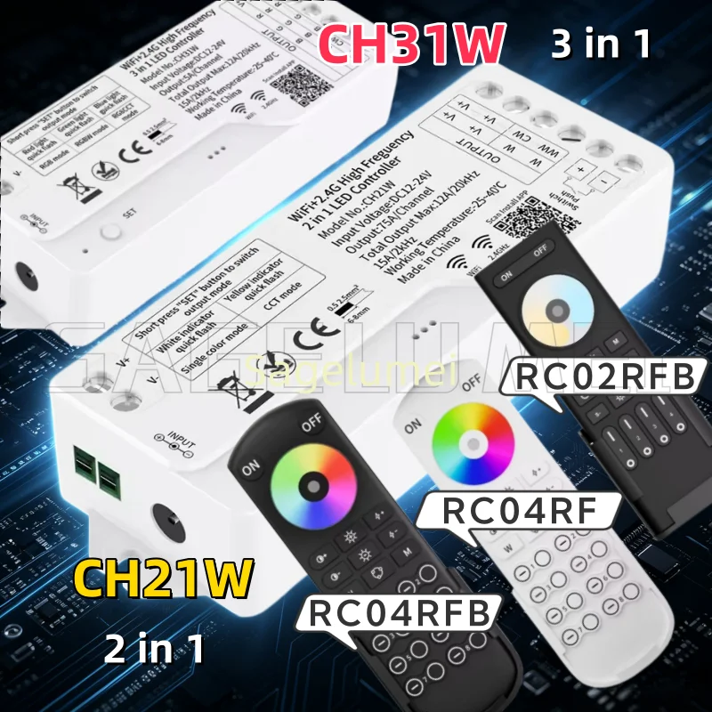

LED Controller DC12-24V 2/3 in 1 CH21W CH31W 2.4G WIFI High Frequency For SMD 5050 DIM CCT RGB RGBW RGBCCT COB Led Strip Light