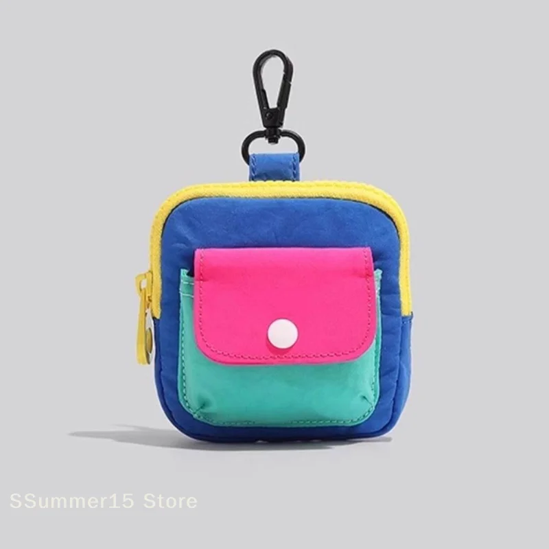【R】Portable Durable Zipper Coin Purse Contrast Color Earphone Bag Multifunctional Wallet Keyring Bag Daily Use Decoration Gift