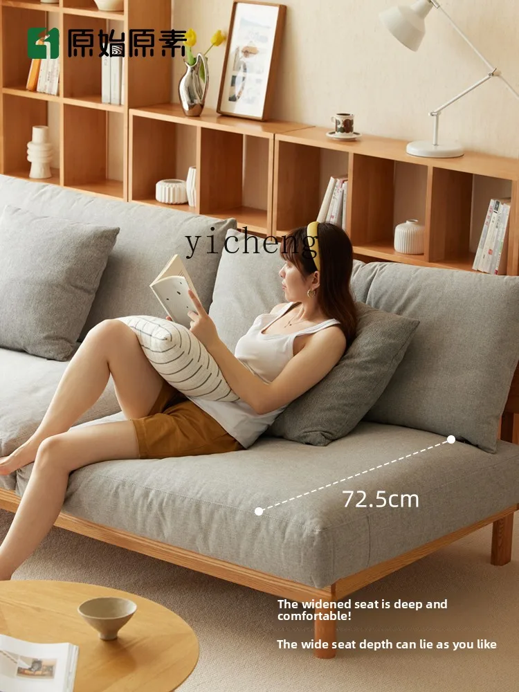 

LX all solid wood sofa living room oak armless three-person small apartment fabric sofa bed