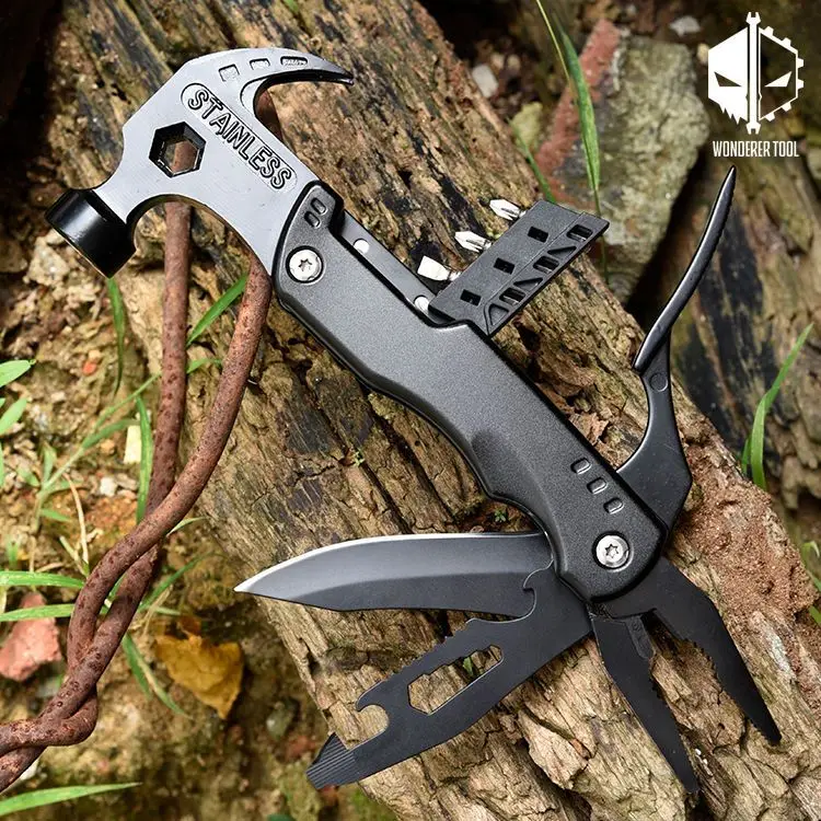 Outdoor multi-function tool folding life saving Glass breaker window breaking screwdriver wrench pliers claw hammer