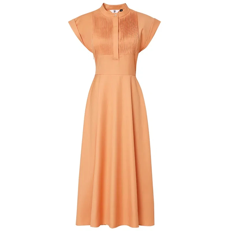 Robe chemise sans manches Orange mi-longue pour femmes, vêtements professionnels de travail de haute qualité, nouvelle mode d'été 2024
