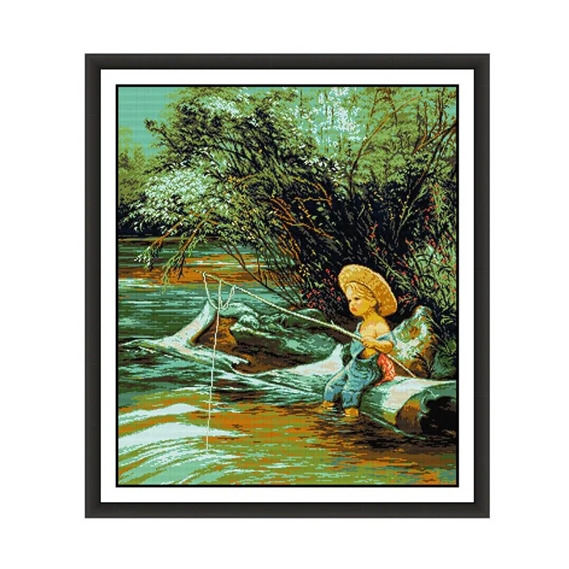 Cross stitch red fishing, living room modern decoration hanging painting DIY embroidery material