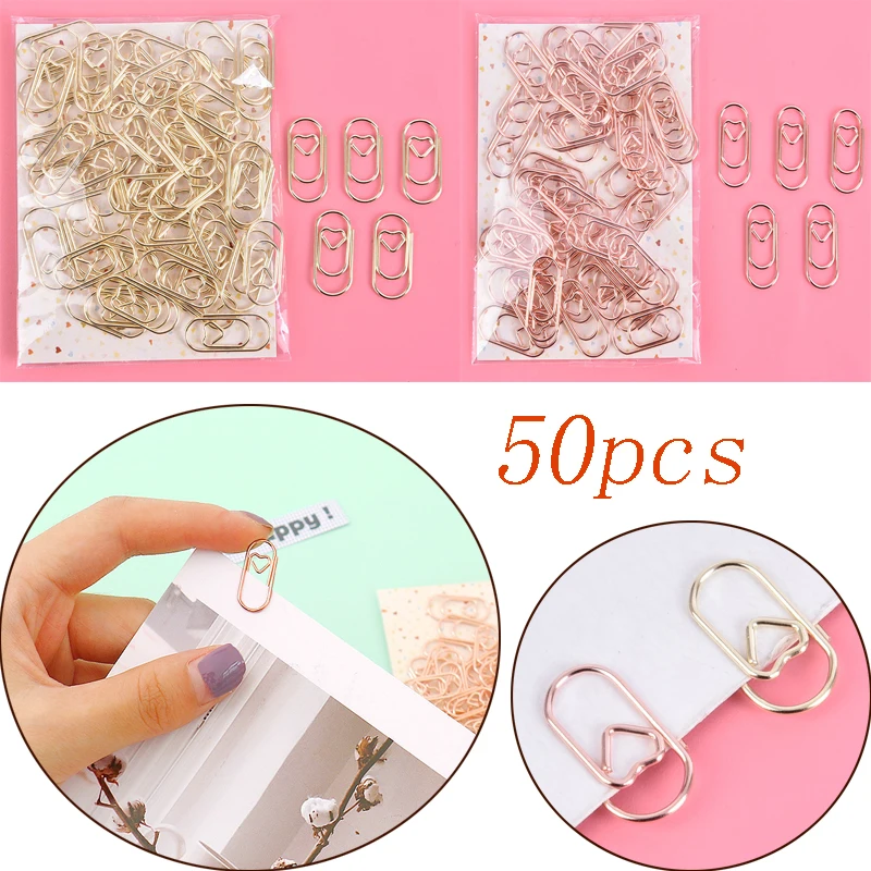 

Лидер продаж, 50 шт., мини-сердце, золото, розовое золото, цветной зажим, зажим для закладки, офисные аксессуары, скрепки для бумаг, лоскутный зажим