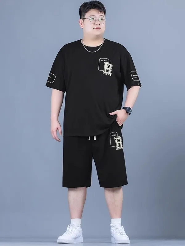 

plus Size Casual Loose Trendy ort Sve T-irt Men's Summer Set with orts Polyester Fiber Comfortable Breathable Clothing