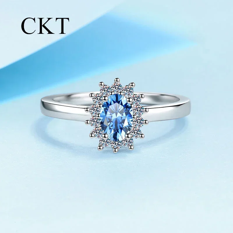 

18K White Gold Platinum 0.5 Carat Blue Moissanite Diamond Rings for Women Pt950 Dove Egg Vintage Ring Wedding Fine Jewelry Gift