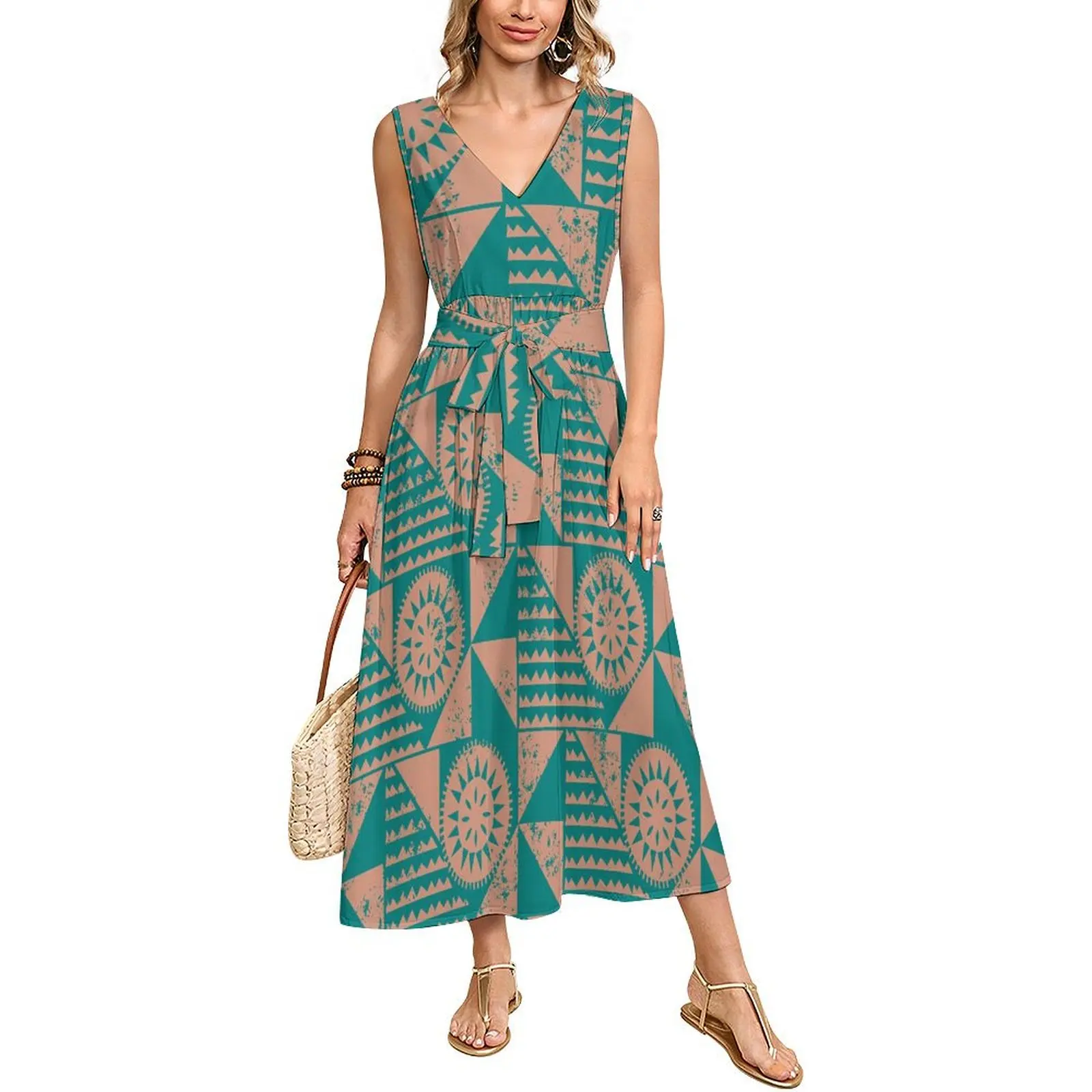 

Повседневный свободный жилет с v-образным вырезом без рукавов, с длинной завязкой на талии, на шнуровке, женское платье, полинезийское удобное платье на заказ