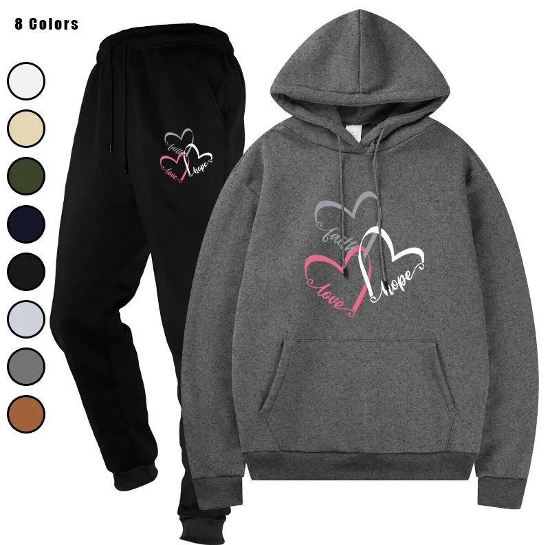 

2025 Autumn and Winter Men's Printed Fashion Leisure Hooded Coat Running Sports 2 - piece Set