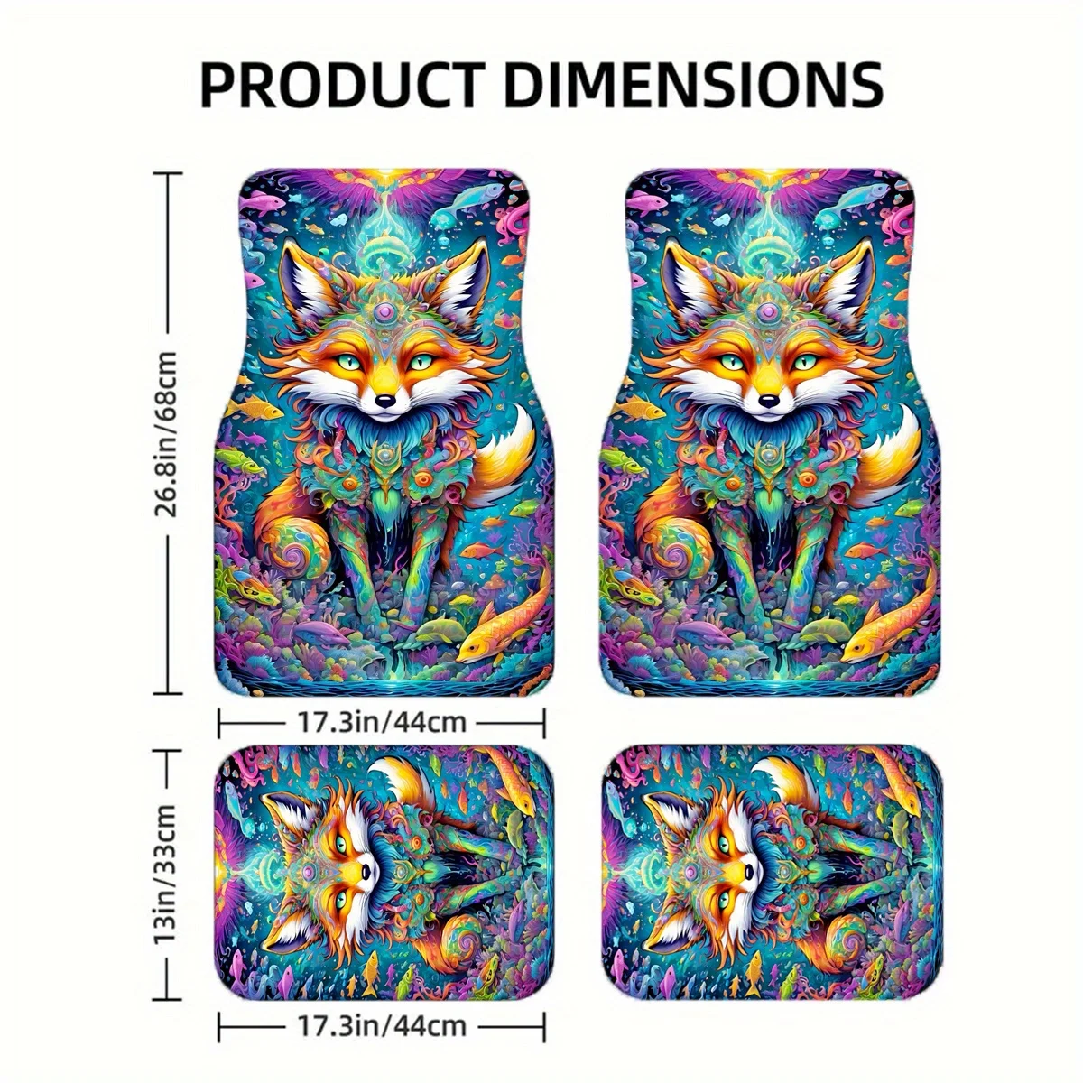 4pcs Fox Design Car Floor Mats Compatible For Most - Fit Front/Rear Seats, Cute Fox Pattern Auto Floor Liners, Washable & Easy-C