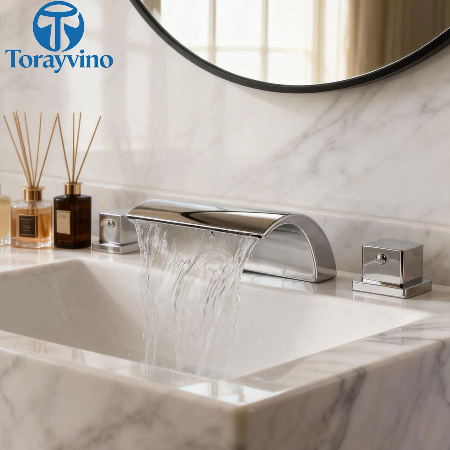 

Torayvino Смеситель для раковины в ванной комнате с двумя ручками, монтируемый на палубе, 3 шт., широко распространенный смеситель для ванны Torneira, водопад, смеситель для раковины, водопроводный кран