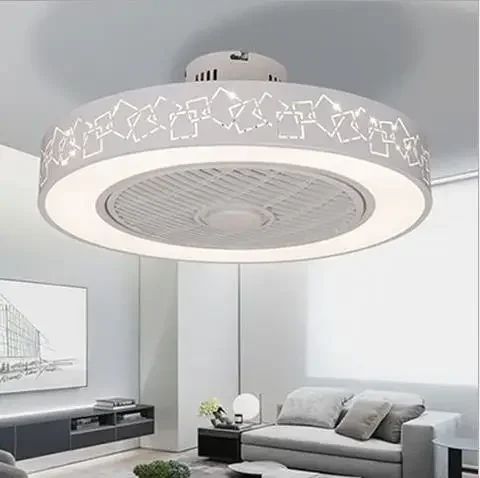 

Modern minimalist white painted iron ceiling fan light crystal decorative acrylic LED lighting dimmable bedroom fan lamp