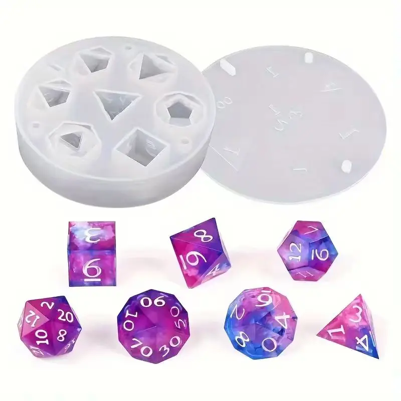 Molde de dados poliédricos de 7 peças atualizado (nova fonte), molde de conjunto de dados de 7 DND e pingente de cristal D4 molde de silicone